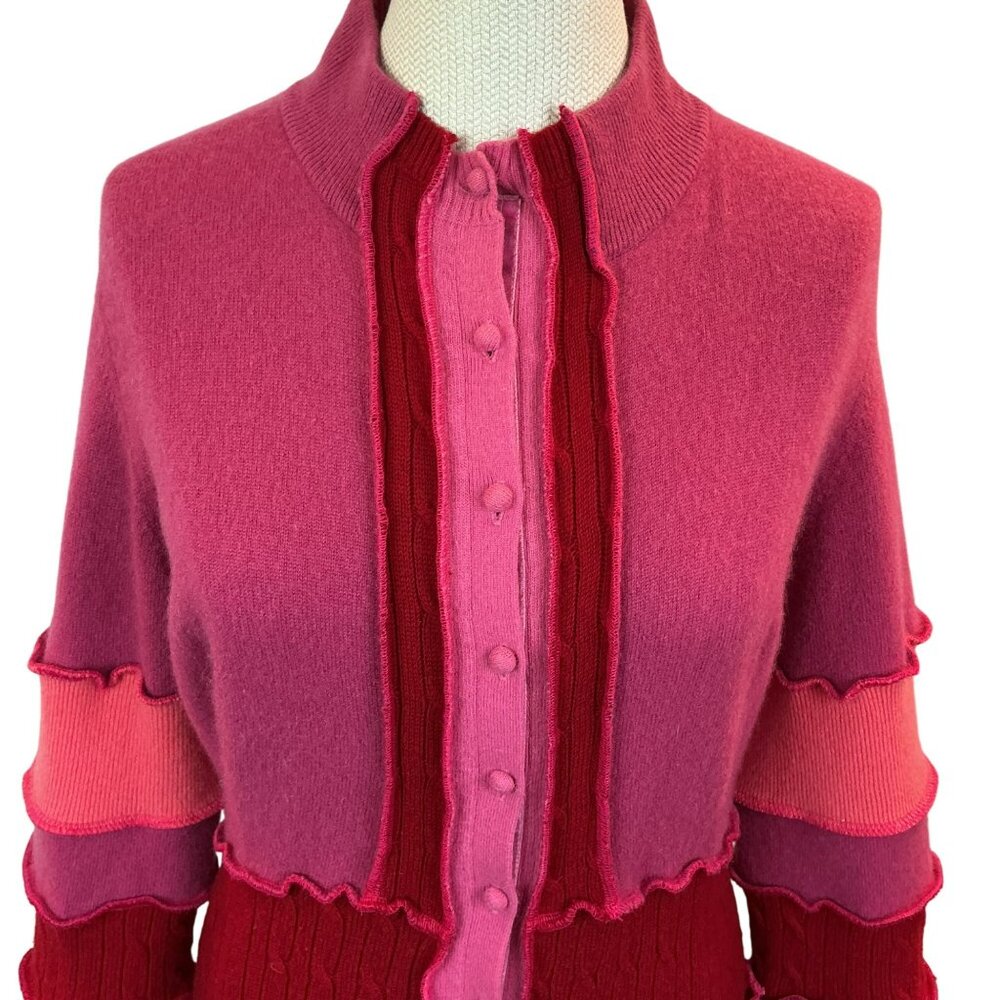 Elle Veve Recycled Wool Blend Button Up Cardigan Womens Red Orange Mauve Ruffle - Picture 3 of 9